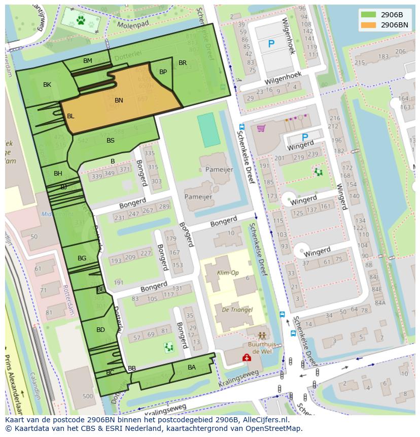 Afbeelding van het postcodegebied 2906 BN op de kaart.