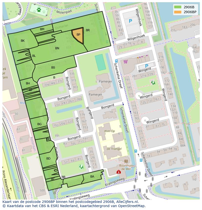Afbeelding van het postcodegebied 2906 BP op de kaart.