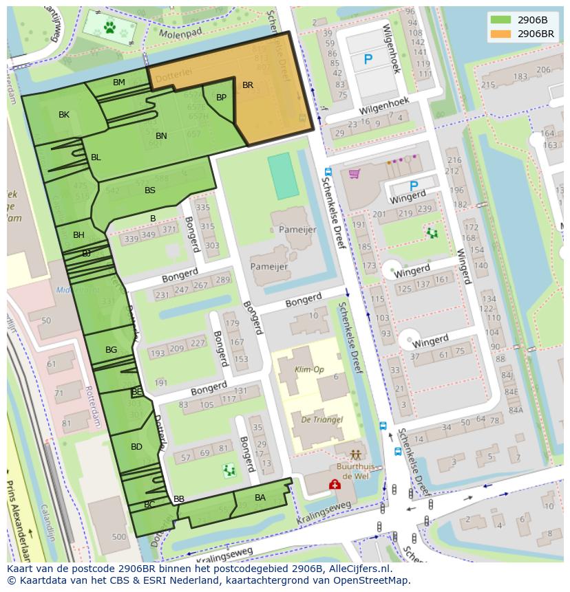 Afbeelding van het postcodegebied 2906 BR op de kaart.