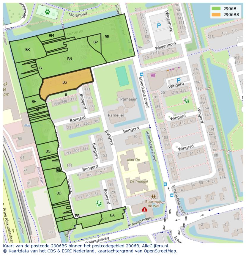 Afbeelding van het postcodegebied 2906 BS op de kaart.