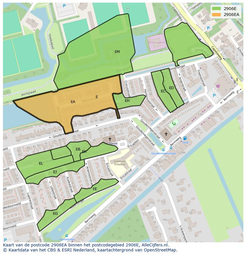 Afbeelding van het postcodegebied 2906 EA op de kaart.