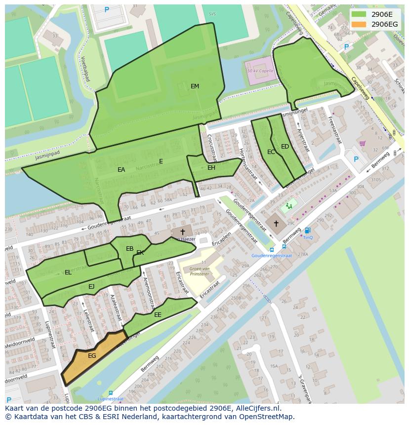 Afbeelding van het postcodegebied 2906 EG op de kaart.