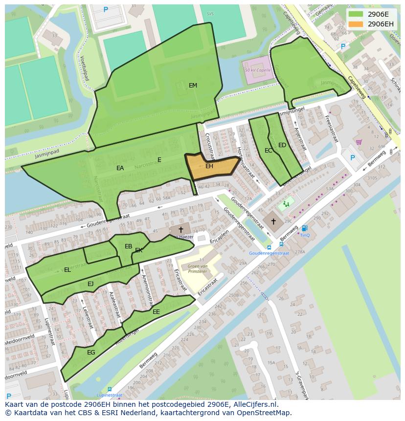 Afbeelding van het postcodegebied 2906 EH op de kaart.