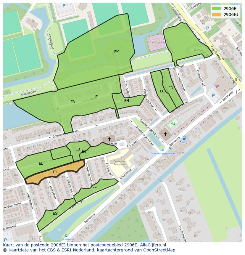 Afbeelding van het postcodegebied 2906 EJ op de kaart.