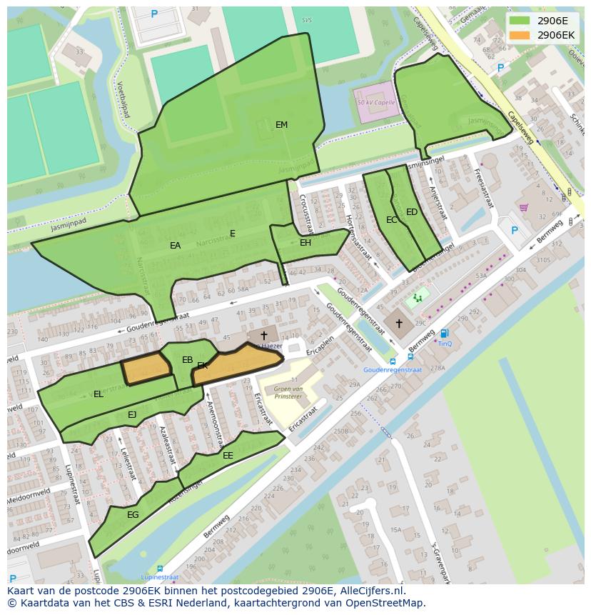 Afbeelding van het postcodegebied 2906 EK op de kaart.