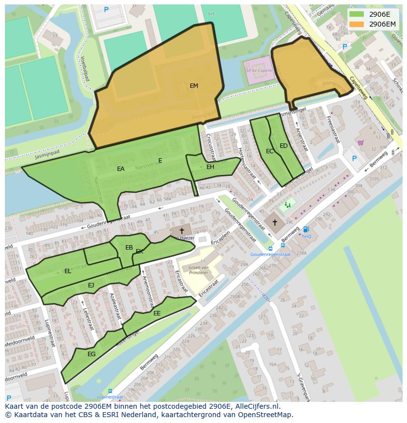 Afbeelding van het postcodegebied 2906 EM op de kaart.