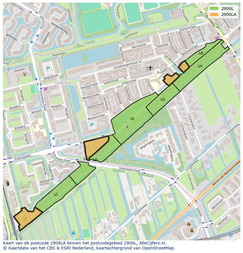 Afbeelding van het postcodegebied 2906 LA op de kaart.
