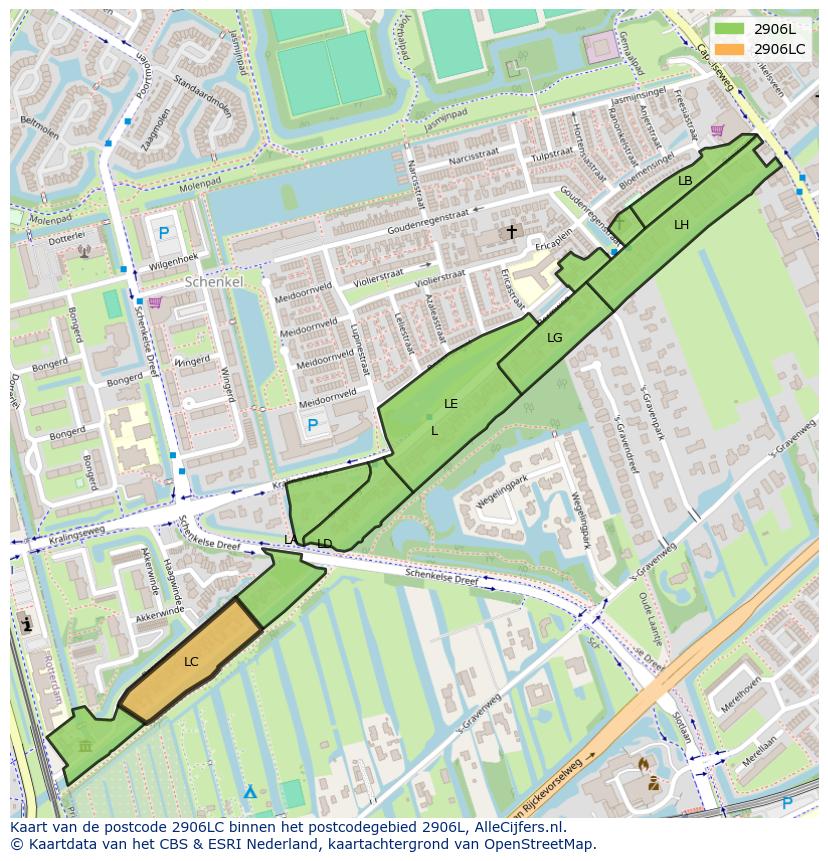 Afbeelding van het postcodegebied 2906 LC op de kaart.