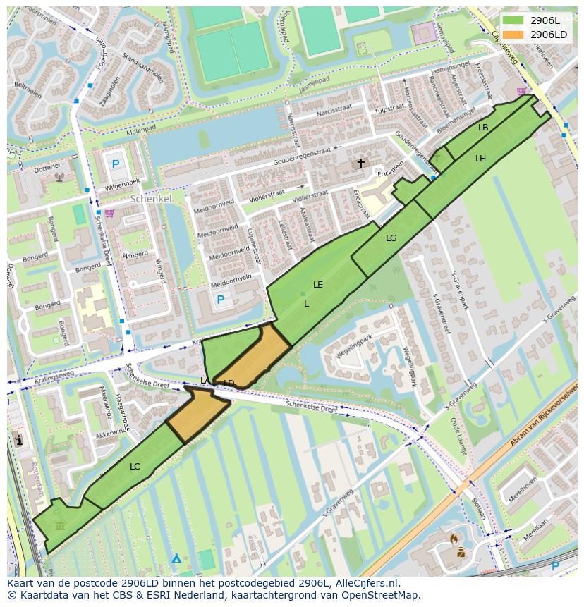 Afbeelding van het postcodegebied 2906 LD op de kaart.