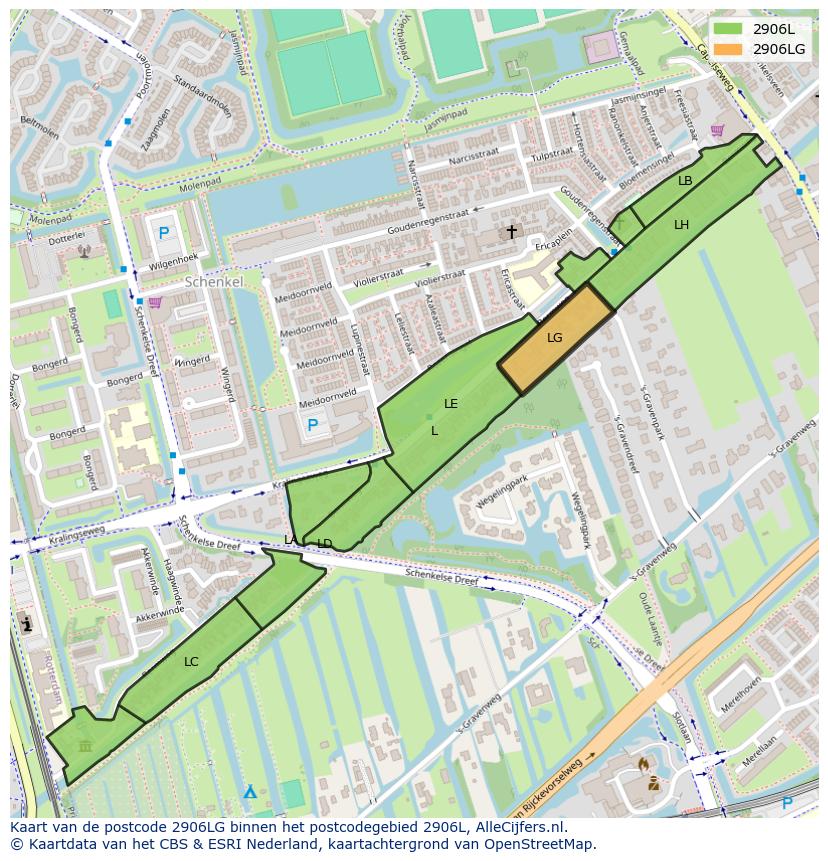 Afbeelding van het postcodegebied 2906 LG op de kaart.