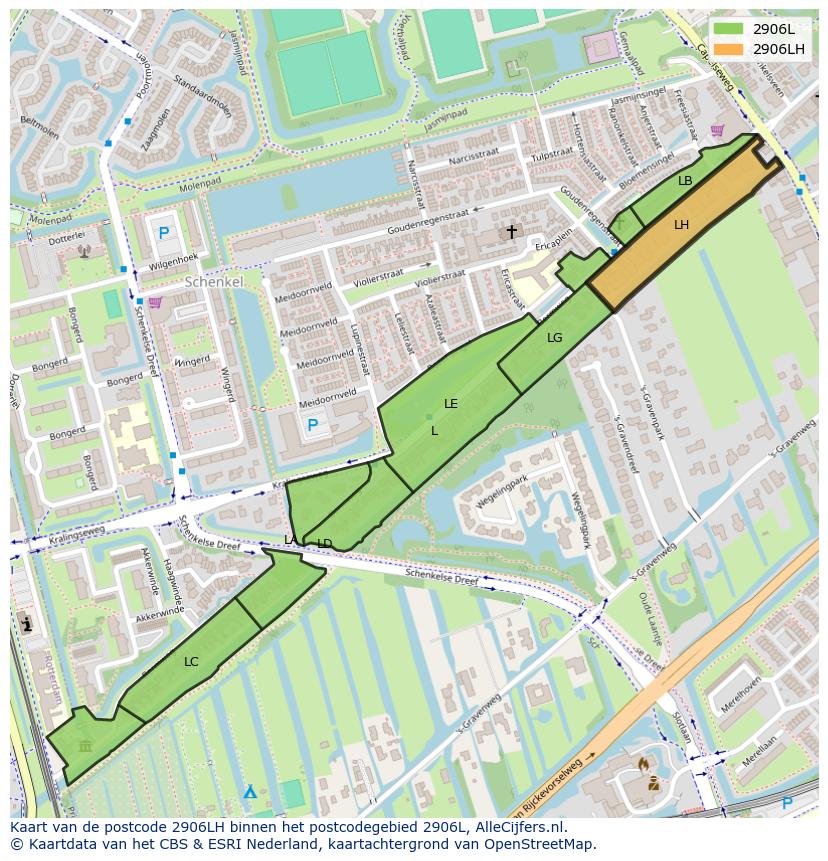 Afbeelding van het postcodegebied 2906 LH op de kaart.