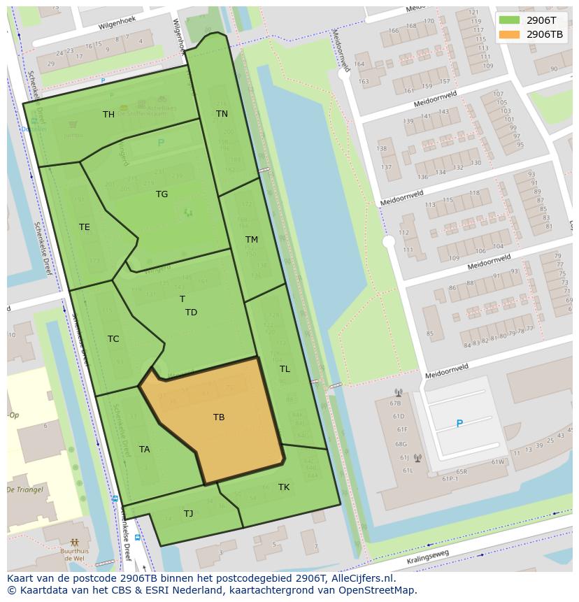 Afbeelding van het postcodegebied 2906 TB op de kaart.