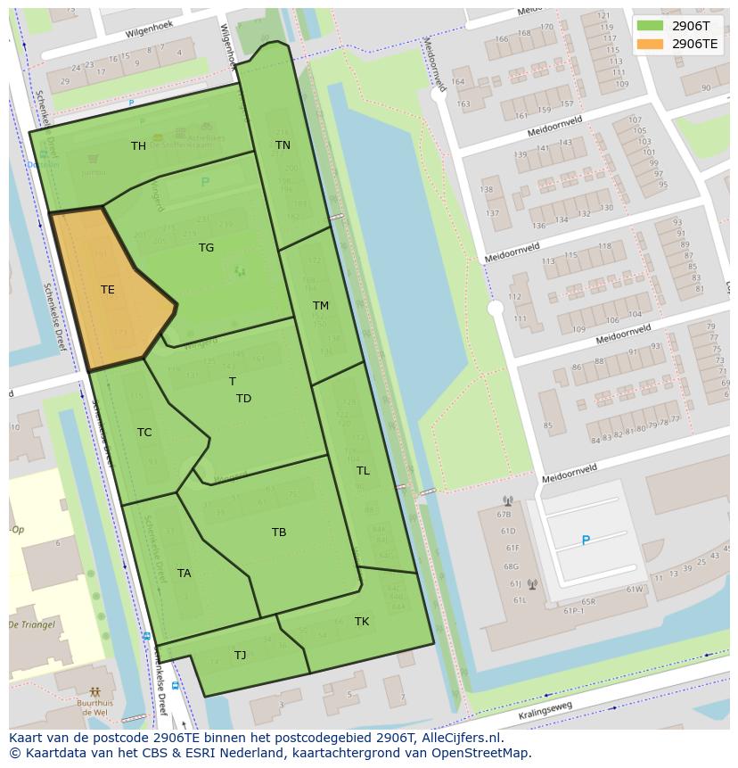 Afbeelding van het postcodegebied 2906 TE op de kaart.