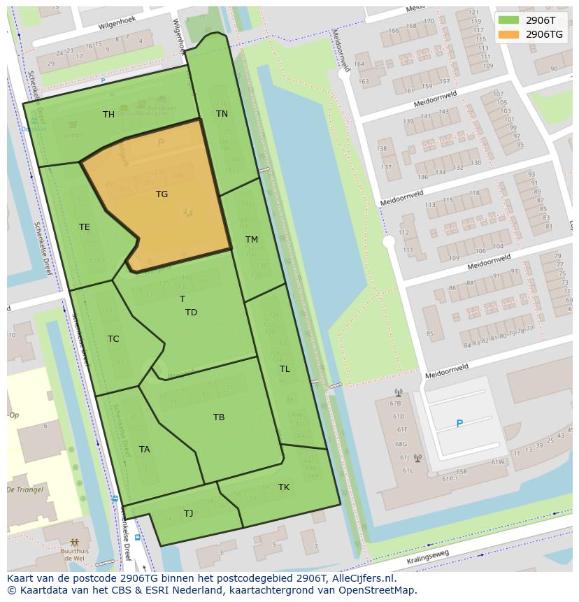 Afbeelding van het postcodegebied 2906 TG op de kaart.