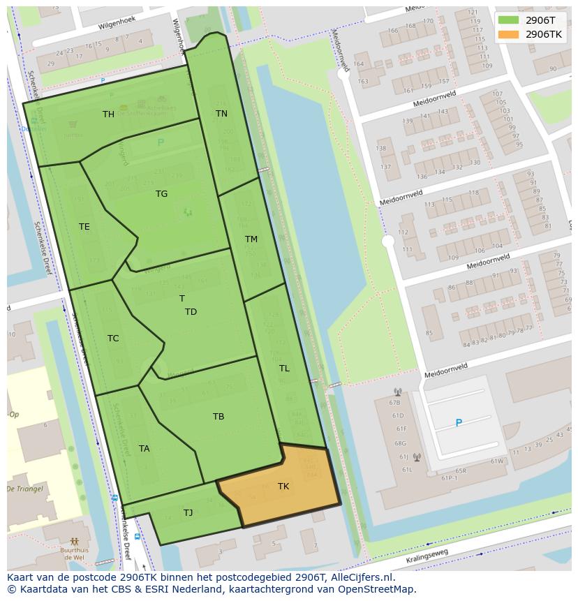 Afbeelding van het postcodegebied 2906 TK op de kaart.