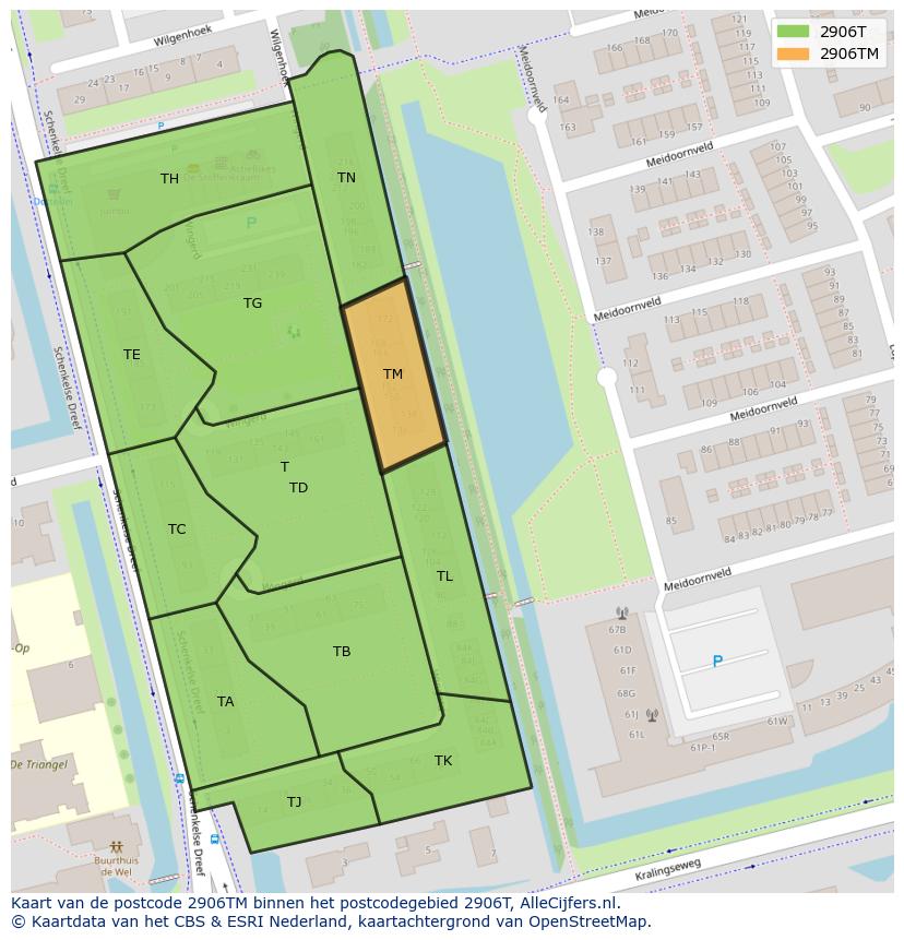 Afbeelding van het postcodegebied 2906 TM op de kaart.