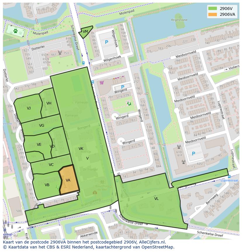 Afbeelding van het postcodegebied 2906 VA op de kaart.