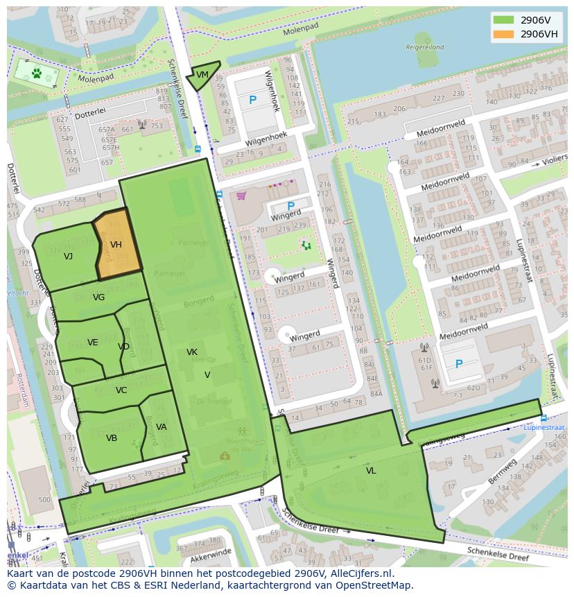 Afbeelding van het postcodegebied 2906 VH op de kaart.