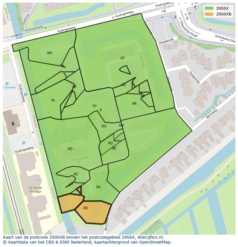 Afbeelding van het postcodegebied 2906 XB op de kaart.