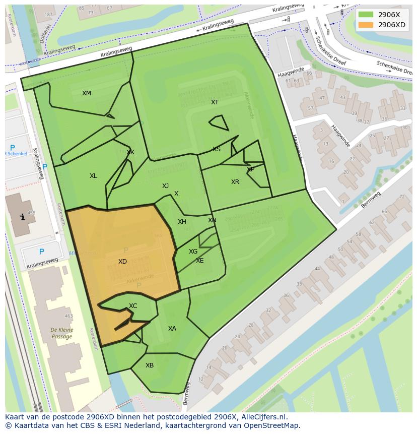 Afbeelding van het postcodegebied 2906 XD op de kaart.