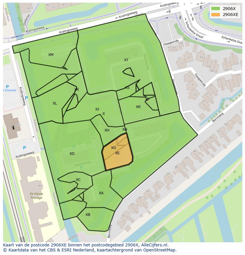 Afbeelding van het postcodegebied 2906 XE op de kaart.