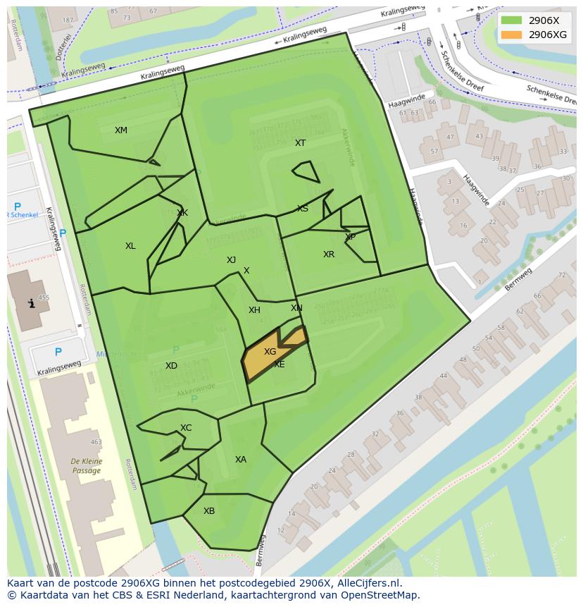 Afbeelding van het postcodegebied 2906 XG op de kaart.