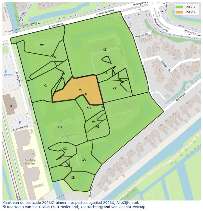 Afbeelding van het postcodegebied 2906 XJ op de kaart.