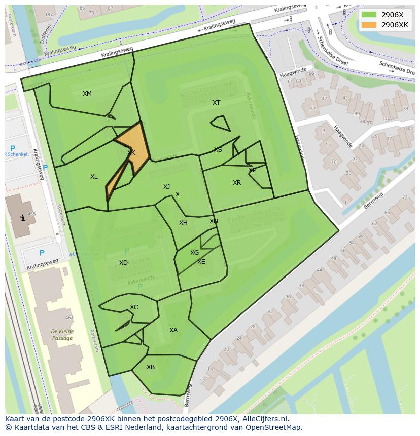 Afbeelding van het postcodegebied 2906 XK op de kaart.