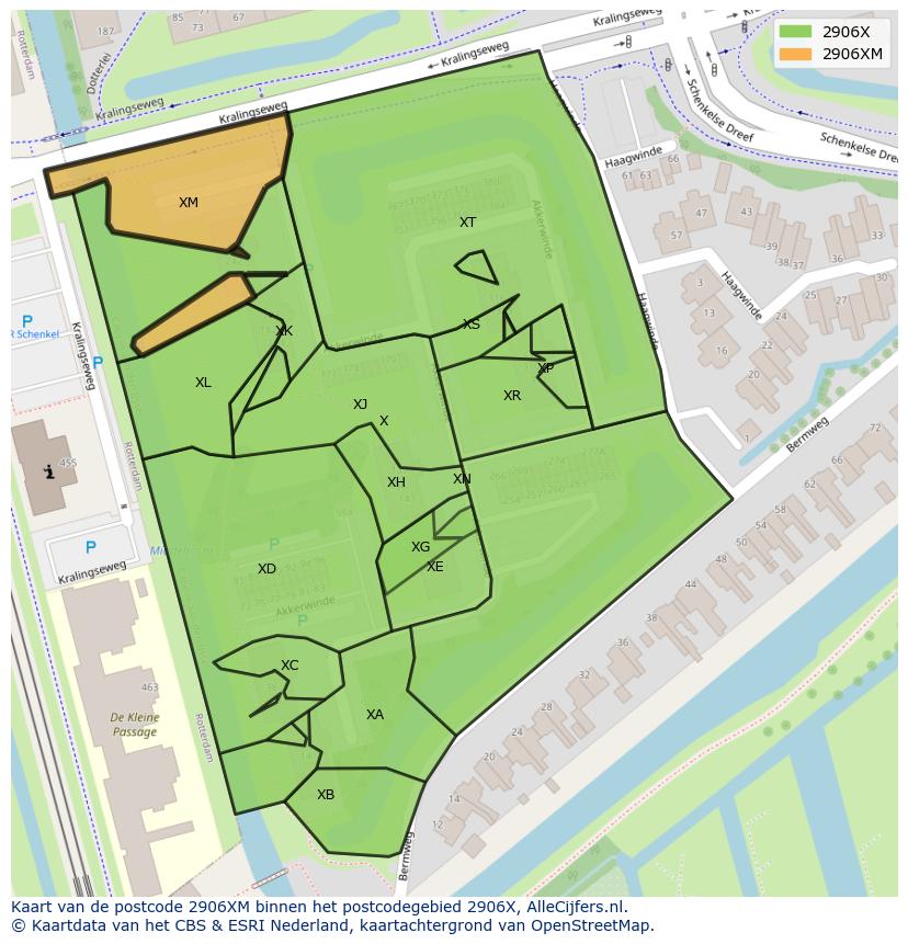 Afbeelding van het postcodegebied 2906 XM op de kaart.