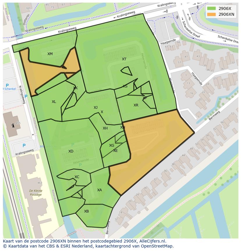 Afbeelding van het postcodegebied 2906 XN op de kaart.