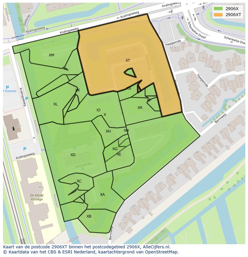 Afbeelding van het postcodegebied 2906 XT op de kaart.
