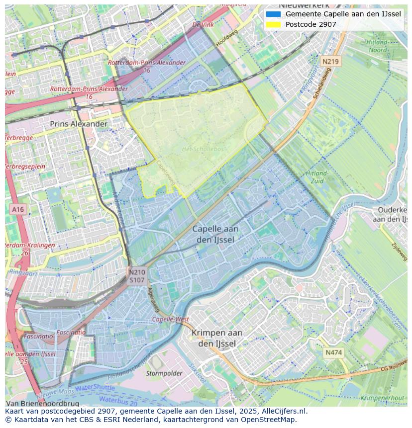 Afbeelding van het postcodegebied 2907 op de kaart.