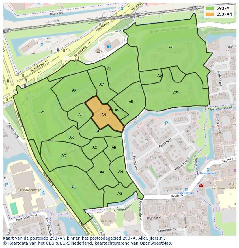 Afbeelding van het postcodegebied 2907 AN op de kaart.