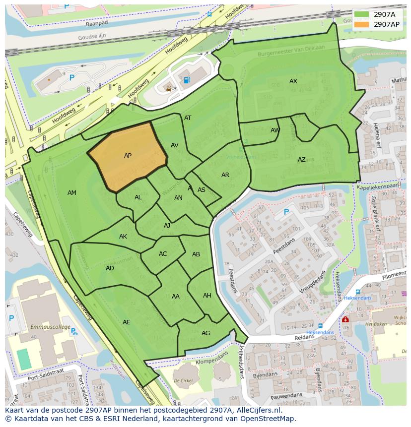 Afbeelding van het postcodegebied 2907 AP op de kaart.