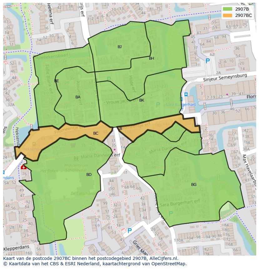 Afbeelding van het postcodegebied 2907 BC op de kaart.