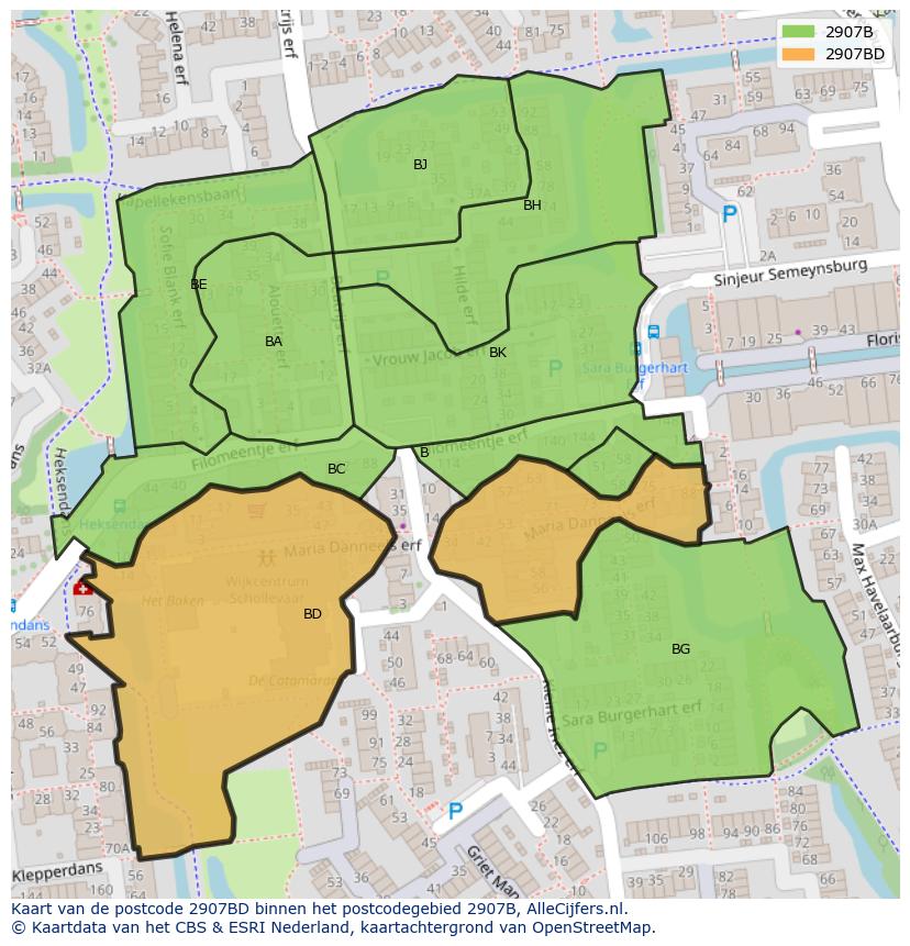 Afbeelding van het postcodegebied 2907 BD op de kaart.