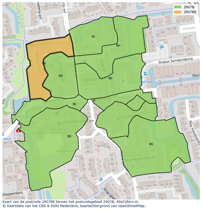Afbeelding van het postcodegebied 2907 BE op de kaart.