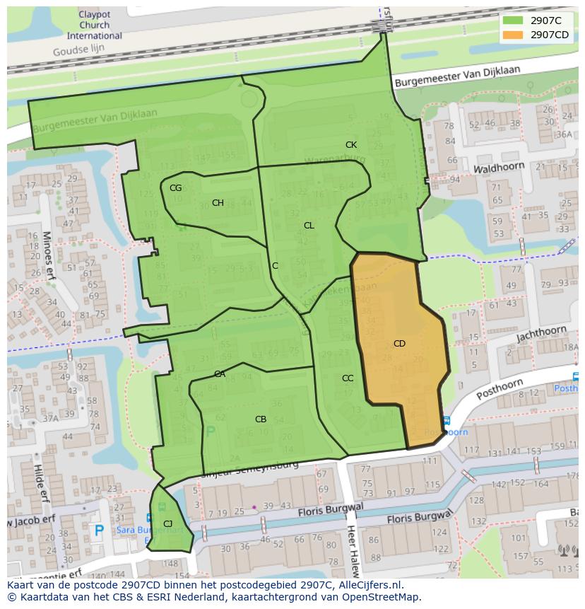 Afbeelding van het postcodegebied 2907 CD op de kaart.