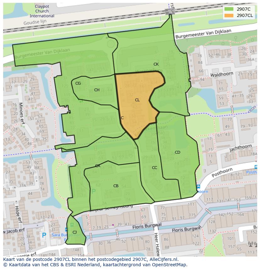 Afbeelding van het postcodegebied 2907 CL op de kaart.