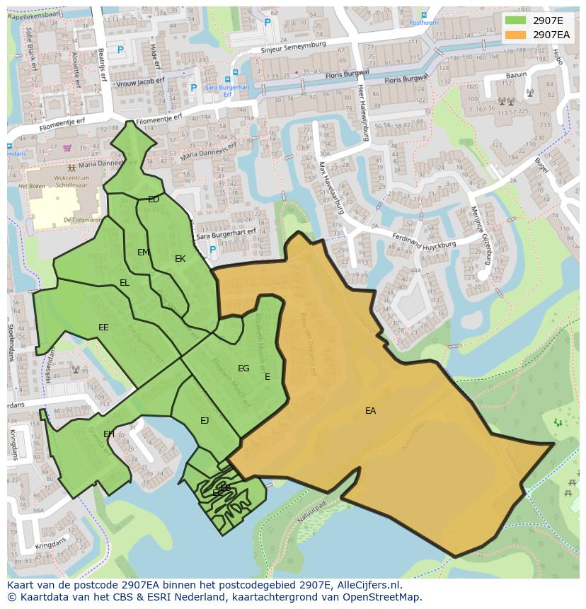 Afbeelding van het postcodegebied 2907 EA op de kaart.