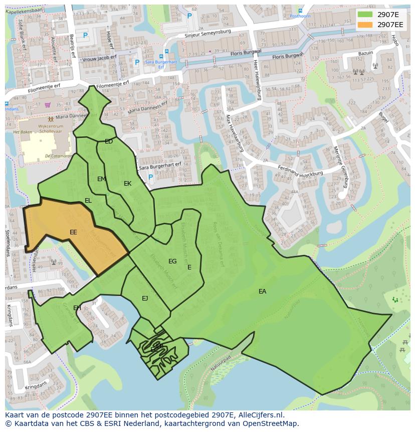 Afbeelding van het postcodegebied 2907 EE op de kaart.