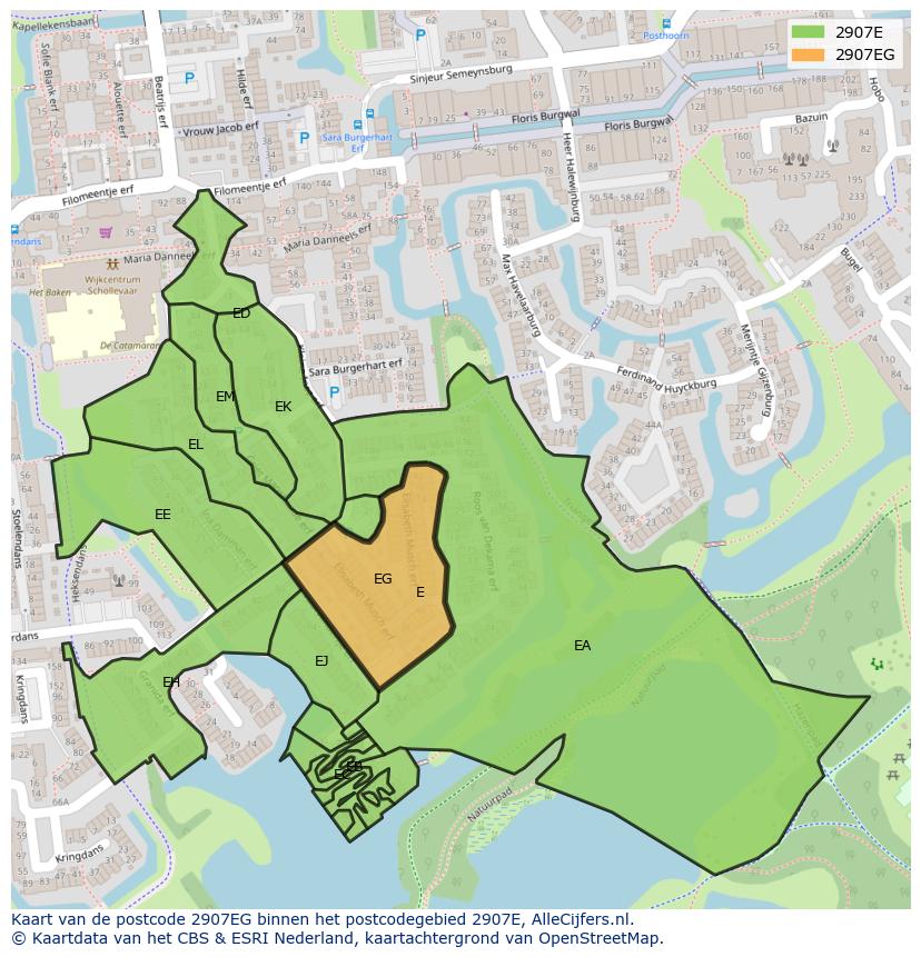 Afbeelding van het postcodegebied 2907 EG op de kaart.