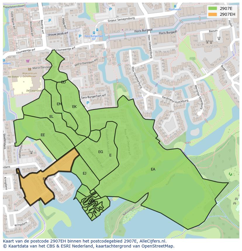 Afbeelding van het postcodegebied 2907 EH op de kaart.