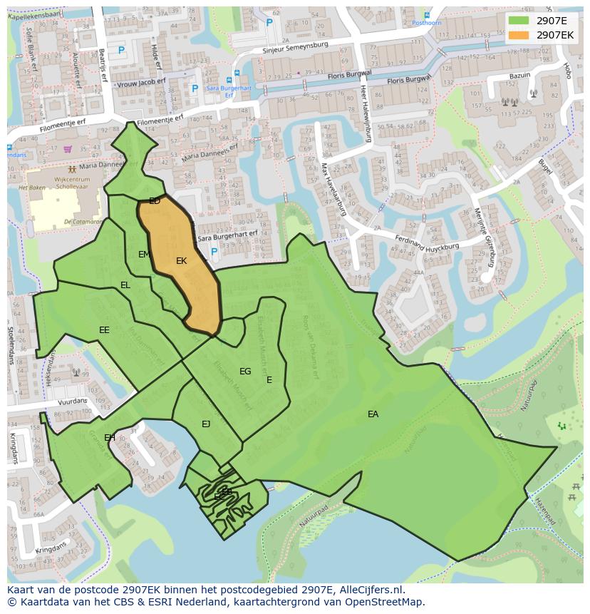 Afbeelding van het postcodegebied 2907 EK op de kaart.