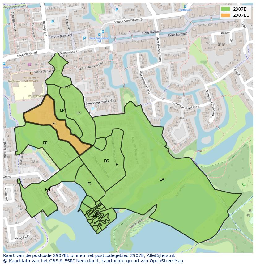 Afbeelding van het postcodegebied 2907 EL op de kaart.