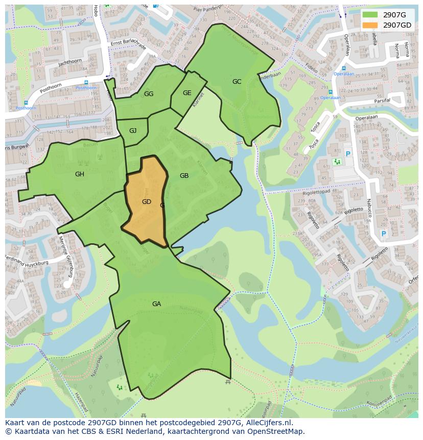 Afbeelding van het postcodegebied 2907 GD op de kaart.