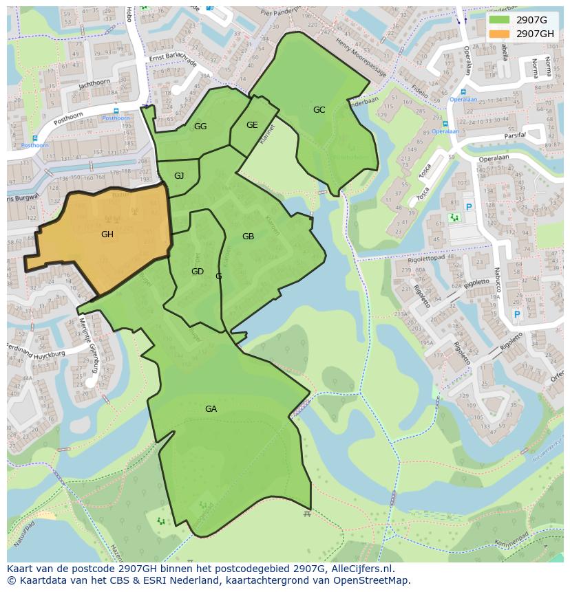 Afbeelding van het postcodegebied 2907 GH op de kaart.