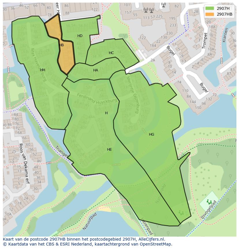 Afbeelding van het postcodegebied 2907 HB op de kaart.