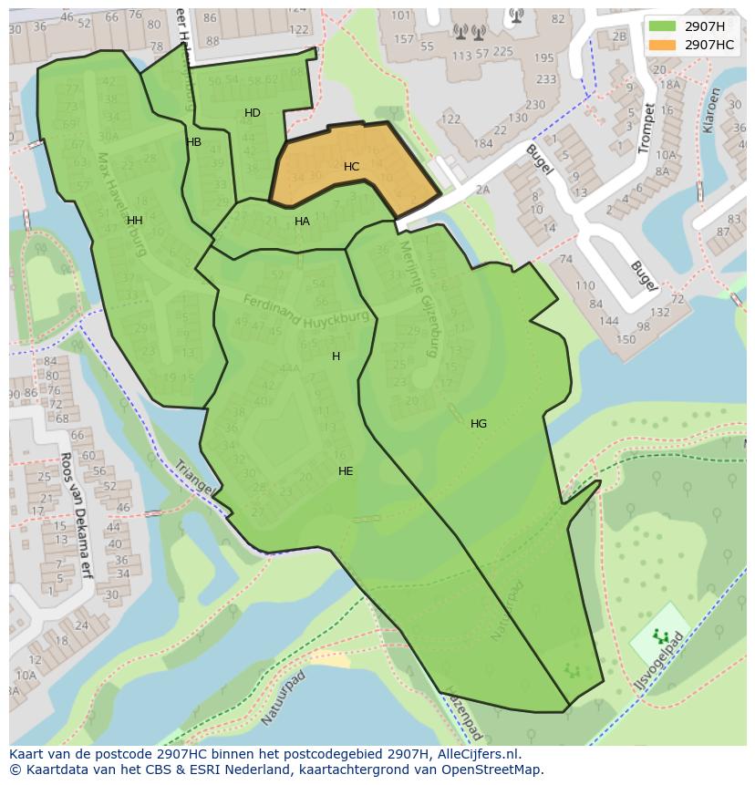 Afbeelding van het postcodegebied 2907 HC op de kaart.