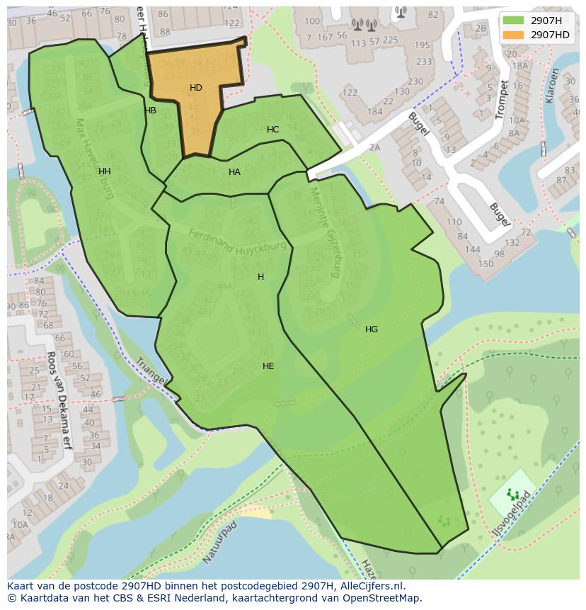 Afbeelding van het postcodegebied 2907 HD op de kaart.